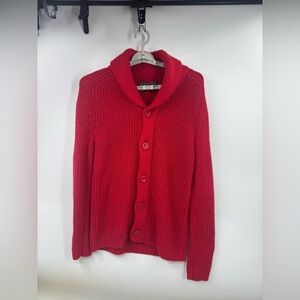 Armani Exchange Sweater Men’s M Red Shawl Collar Spellout Ribbed Fisherman